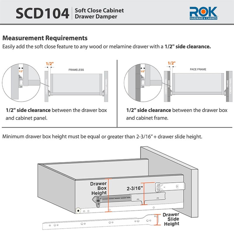 ROK 2-Pack Rok Hardware Soft Close for Wood Drawers/Soft Close Drawer Adapter/Add-On/Retrofit (Gray), SCD104G - Image 4